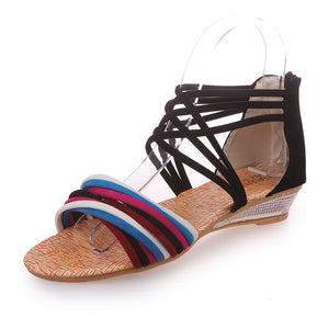 Bohemian Wedge Sandals Women's Low-heeled Open Toe with Back Zipper SDL08210401