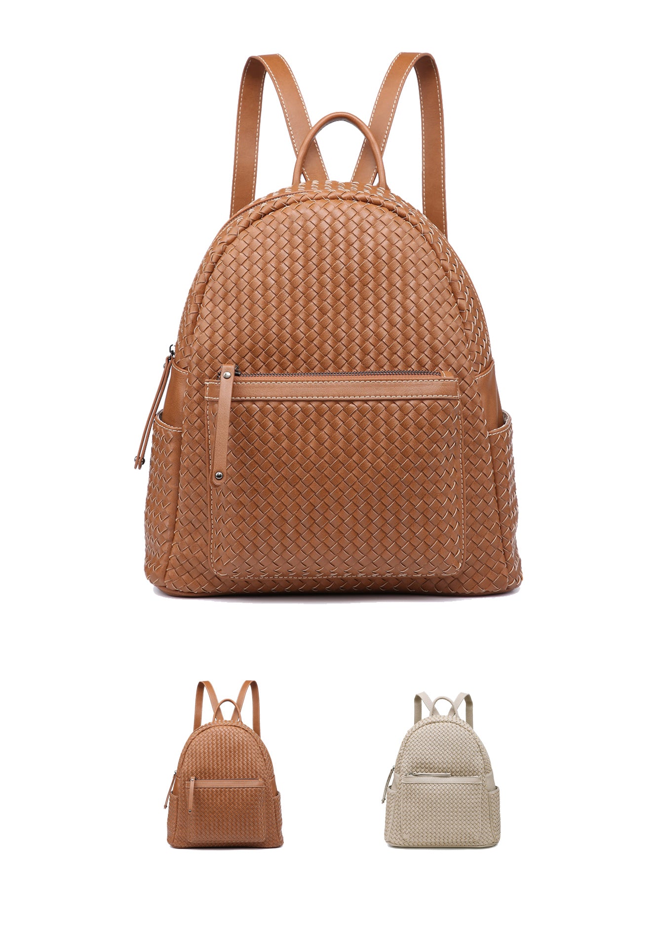 Woven backpack purse for women beige 2068 BR