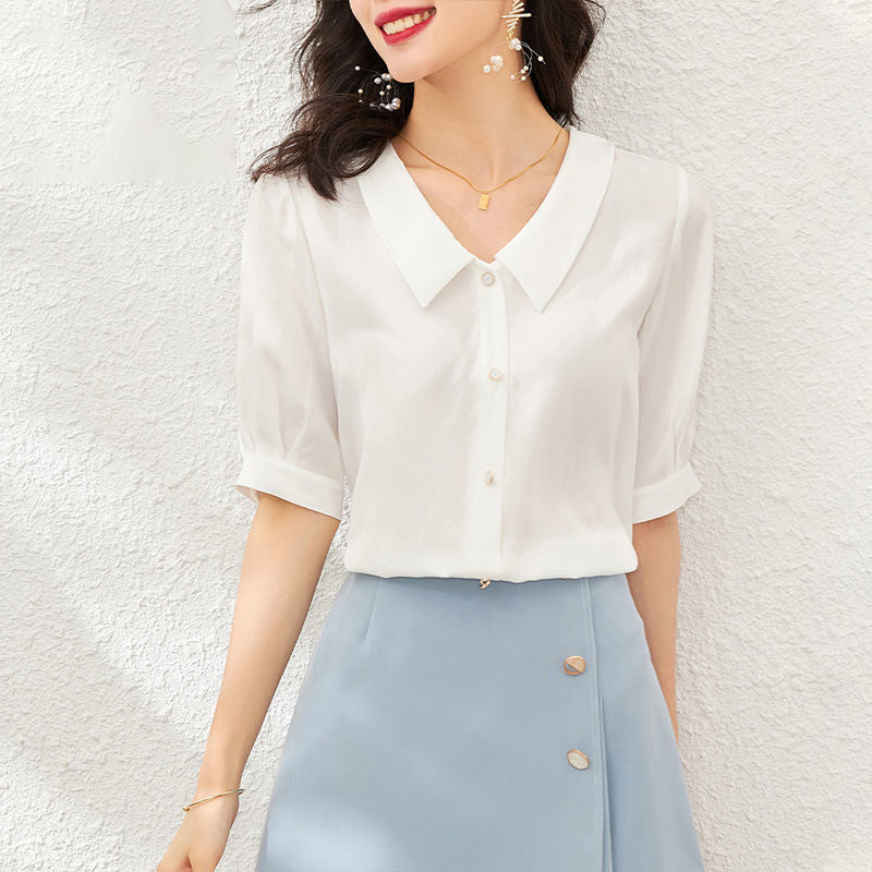 Chiffon Shirt for Women Summer Loose Collar Formal Wear White Shirt  SK08210503