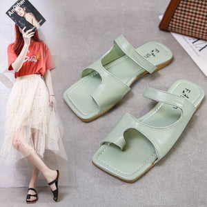 Women's Open Square Toe Separate Flat Heel Sandals Slip On Slipper Casual Shoes