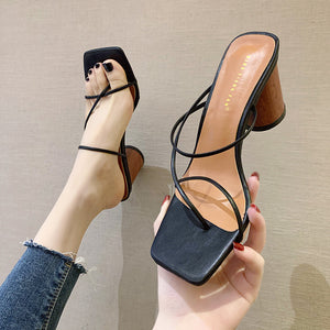 Women's Open Square Toe Flat Sandals Slip On Slipper Casual Shoes