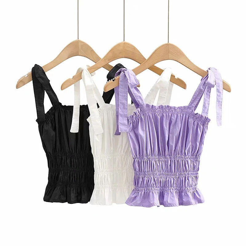 Fashion Elastic Wrinkle Short Sling Women's Sexy Camisole