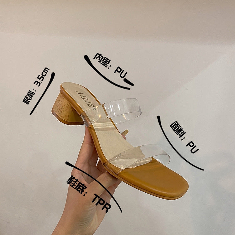 Transparent Sandals and Slippers Women's Mid-heel Thick Heel SDL08210503