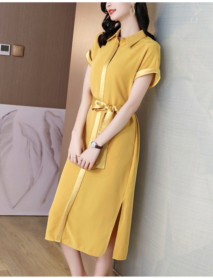 Womens Summer Silk Short Sleeve Midi Dresses