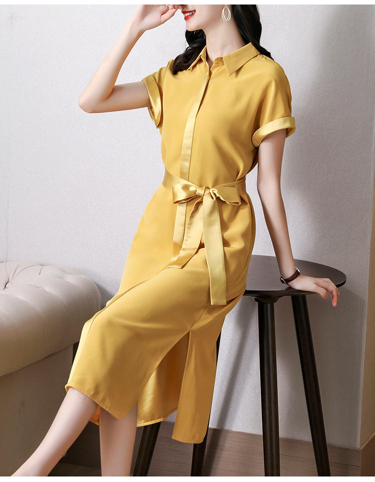 Womens Summer Silk Short Sleeve Midi Dresses