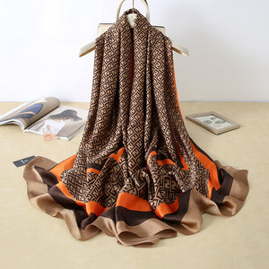 Vegan Silk scarf female classic wild houndstooth print long scarf holiday literary beach towel shawl