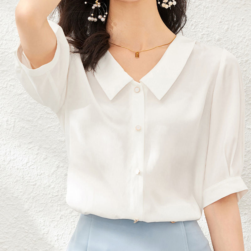 Chiffon Shirt for Women Summer Loose Collar Formal Wear White Shirt  SK08210503