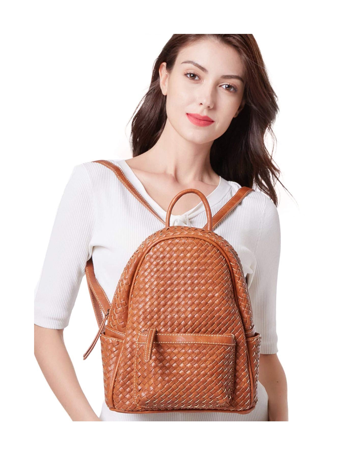 Woven backpack purse for women camel MT1086-13 BR