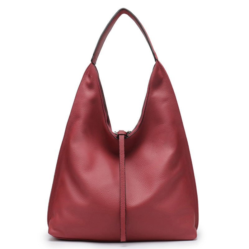 Hobo Bag for Women Solid Simple Chic Large Capacity Genuine Leather H071807