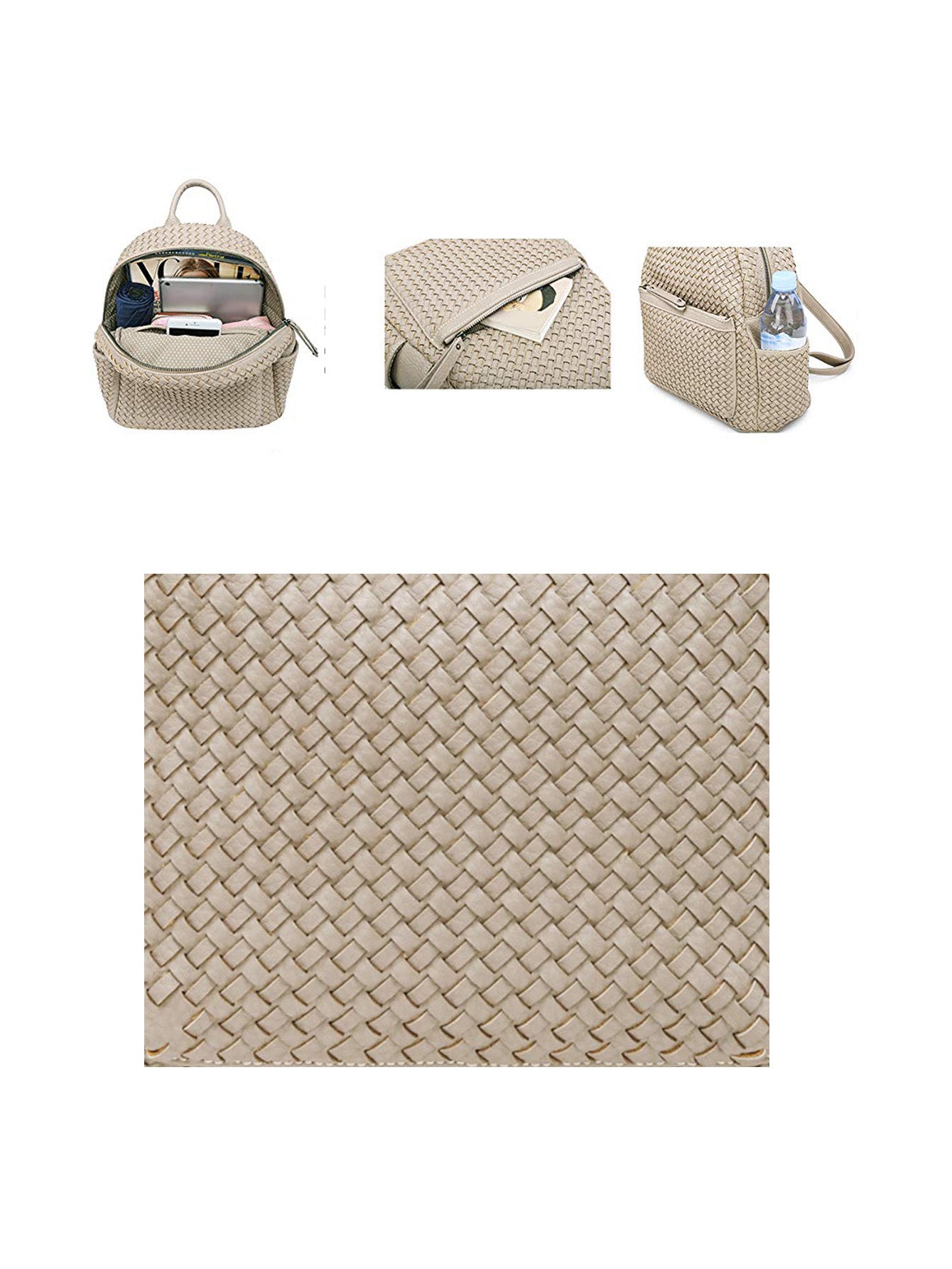 Woven backpack purse for women beige 2068 BE