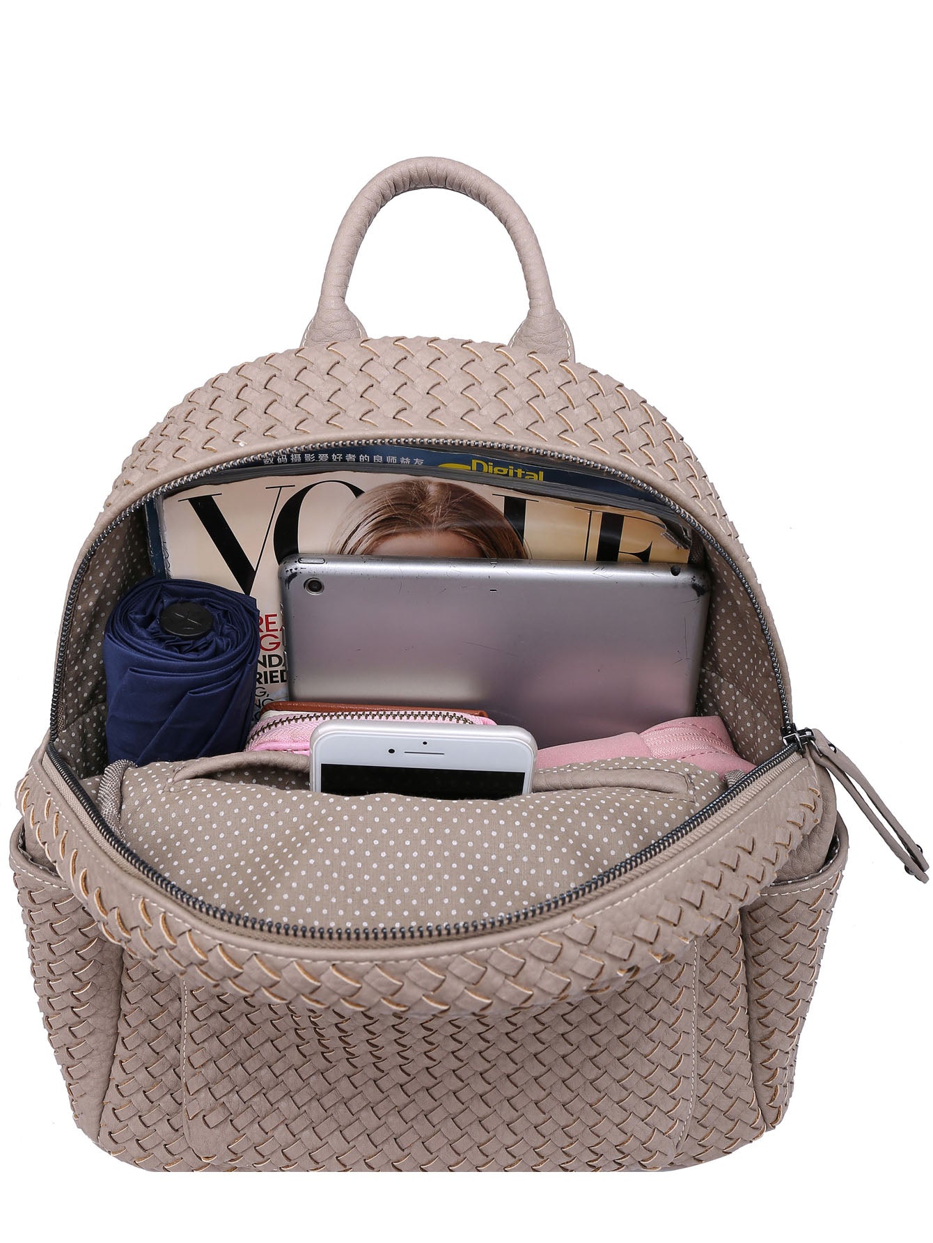 Woven backpack purse for women beige 2068 BE