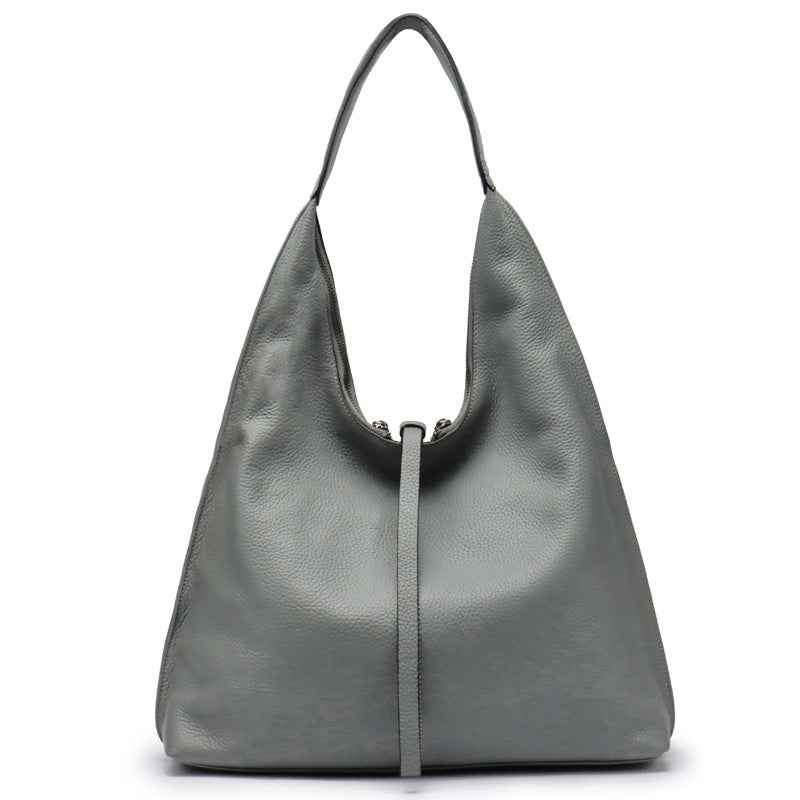 Hobo Bag for Women Solid Simple Chic Large Capacity Genuine Leather H071807